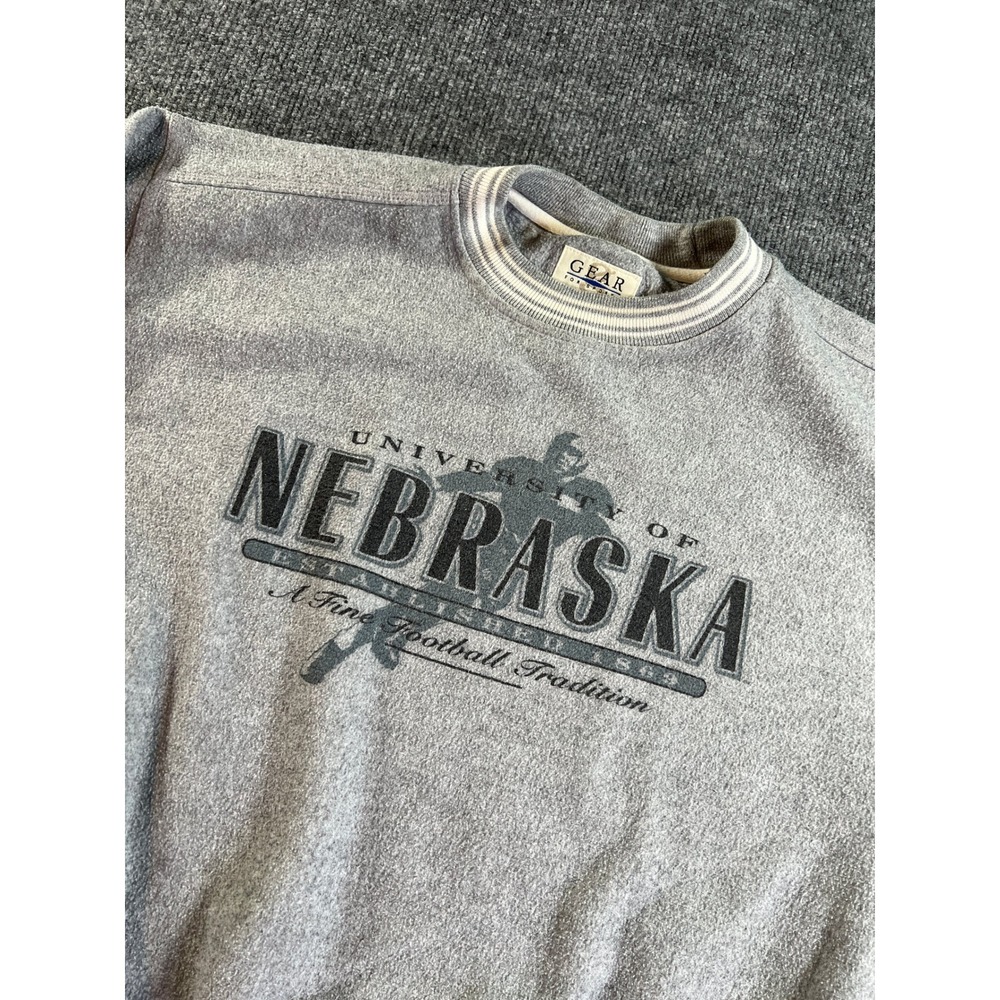 Vintage Nebraska Football Sweatshirt Mens Medium Gray Gear Sports Crewneck Logo - Picture 3 of 9